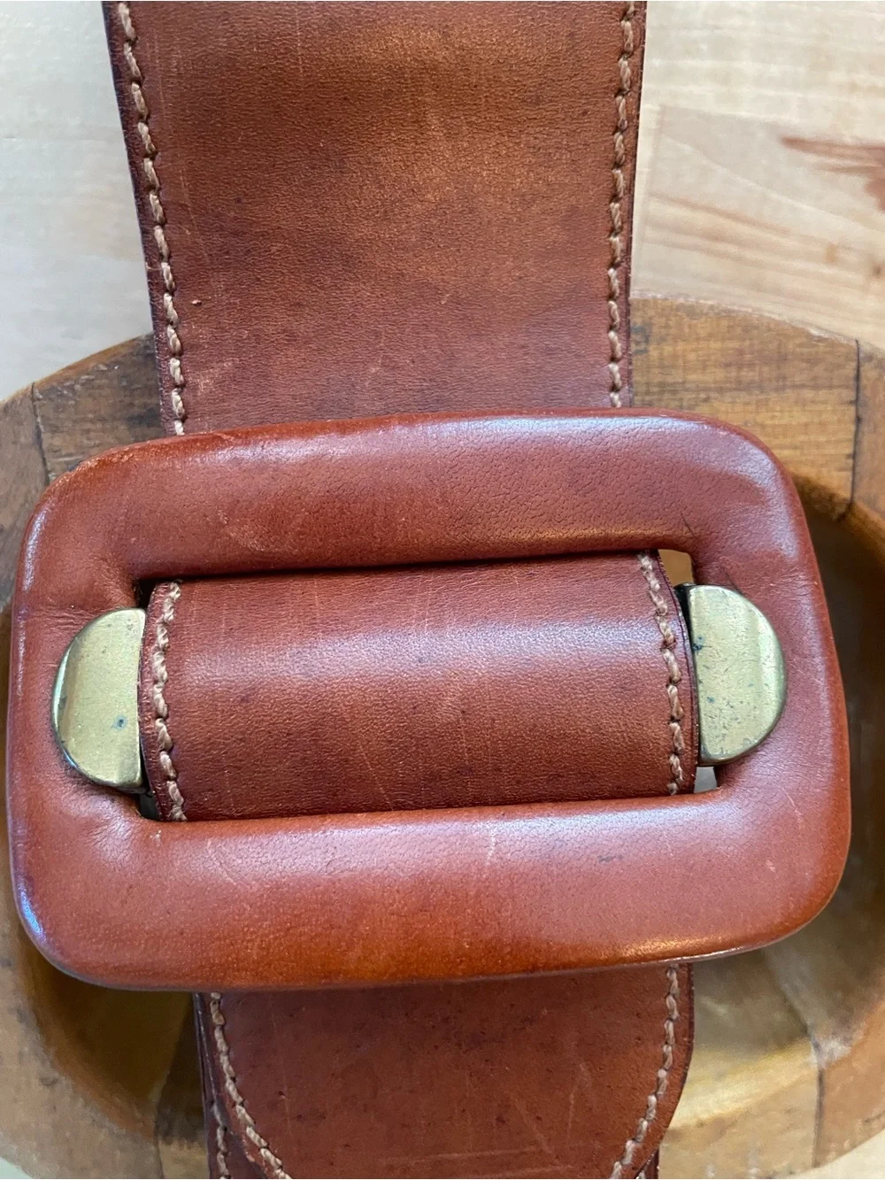 United Colors Of Benetton Wide Brown Leather Waist Belt with Rectangular Buckle